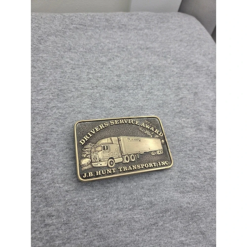Vintage J B Hunt Trucking Solid Brass Service Award Belt Buckle Trucker Heavy